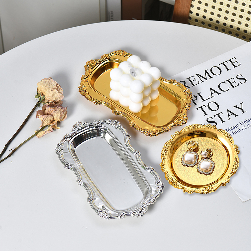 Candle Supplies Luxury - صينية فاخرة بتصميم عتيق مطلية بالفضة